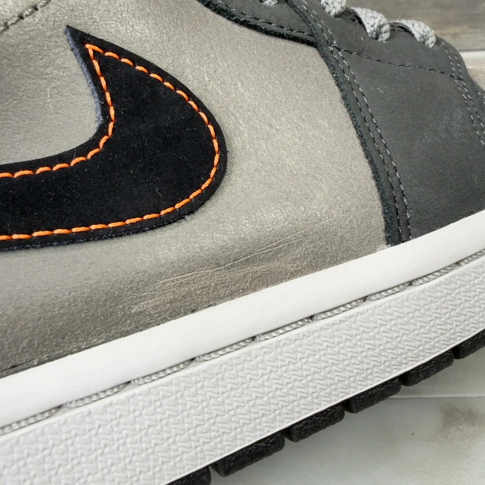 Nike Air Jordan 1 Mid Night Stadium Mens Size 10.5 Basketball Shoes Grey Orange